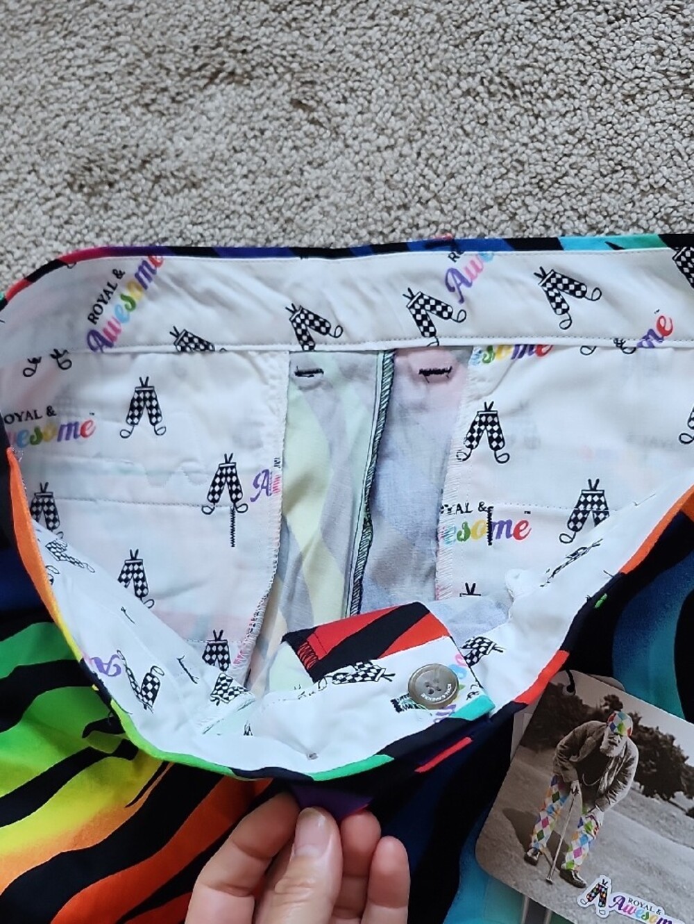 Royal & Awesome Golf Pants Bright Rainbow Zebra Print - Multicolor - Picture 8 of 15